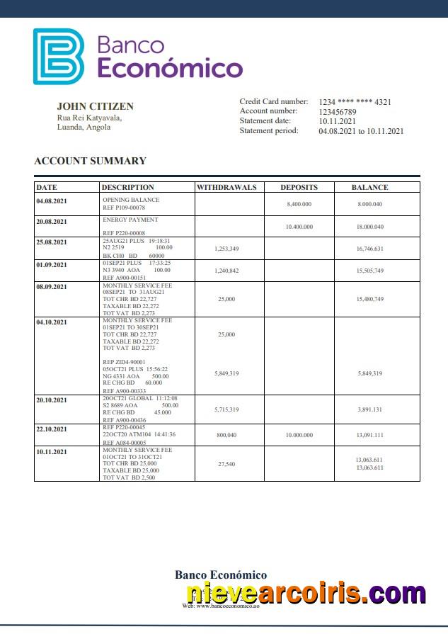Angola Banco Ecenomico bank statement